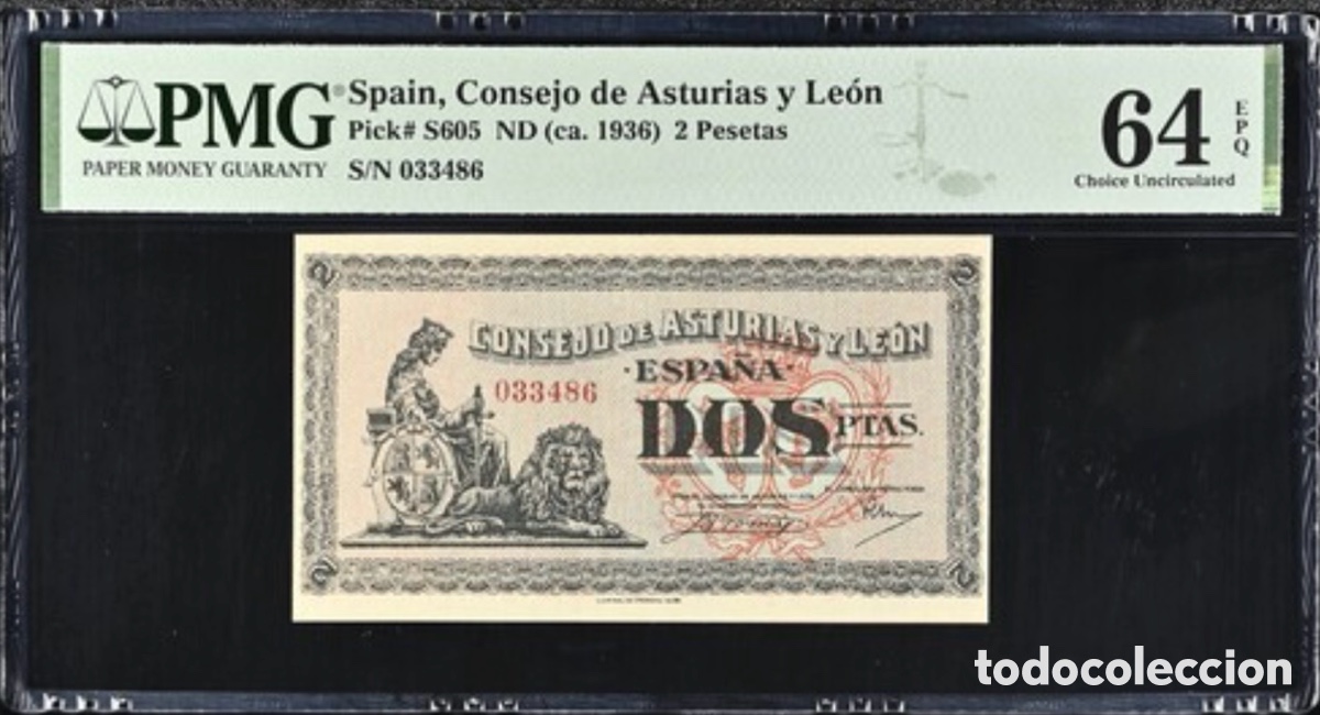 Billetes espa&ntilde;oles: Billete 2 Pesetas Asturias y Leon 1936 PMG 64 EPQ