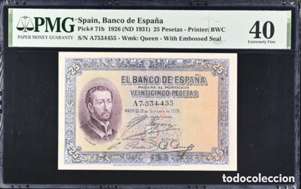 Billetes espa&ntilde;oles: Billete 25 Pesetas 1926 PMG 40 Serie A Sello En Seco ((Minor PVC)
