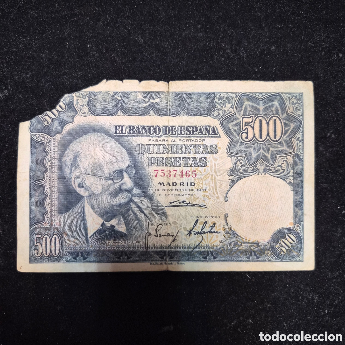 Billetes espa&ntilde;oles: Billete de 500 Pesetas &ndash; Mariano Benlliure &ndash; Banco de Espa&ntilde;a &ndash; 15 de noviembre de 1951