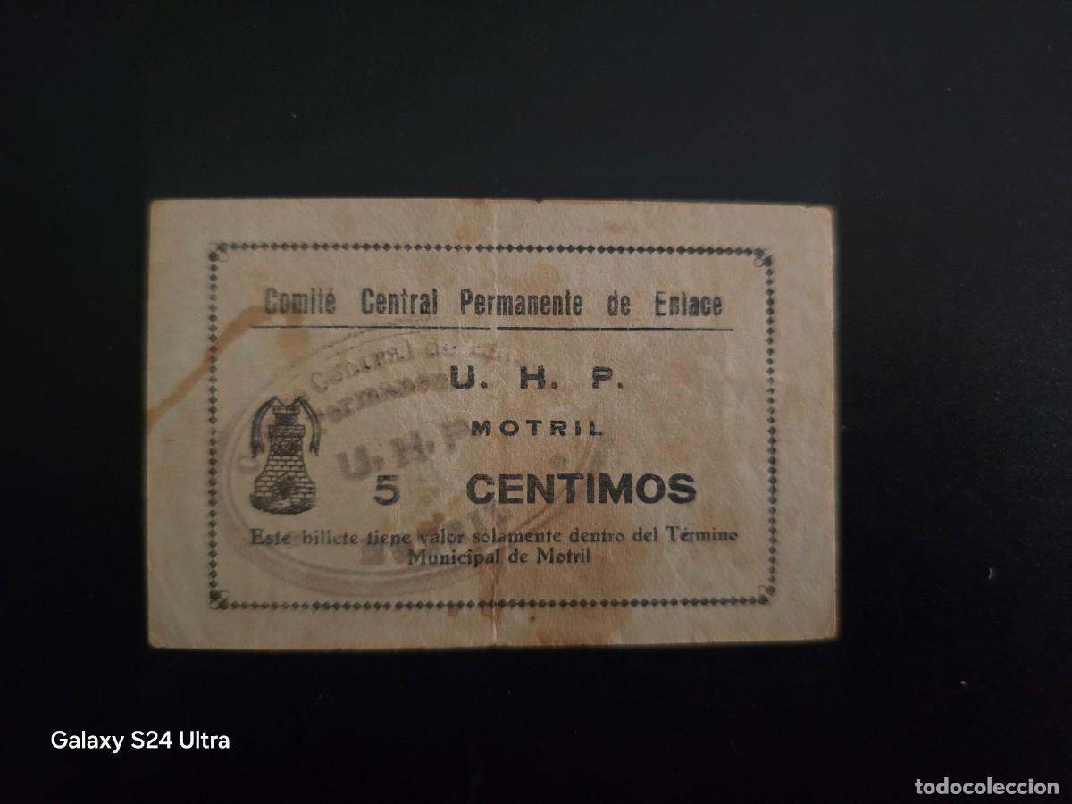 Billetes espa&ntilde;oles: 5 C&Eacute;NTIMOS...U.H.P.....MOTRIL....ESCASO.....ES EL DE LAS FOTOS