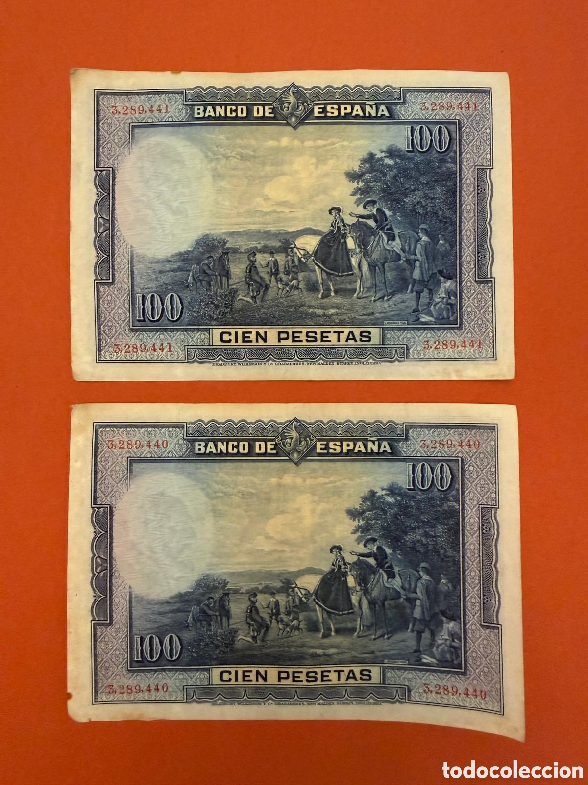 Billetes espa&ntilde;oles: Pareja de Billetes de 100 Ptas. 1928 - Foto 2