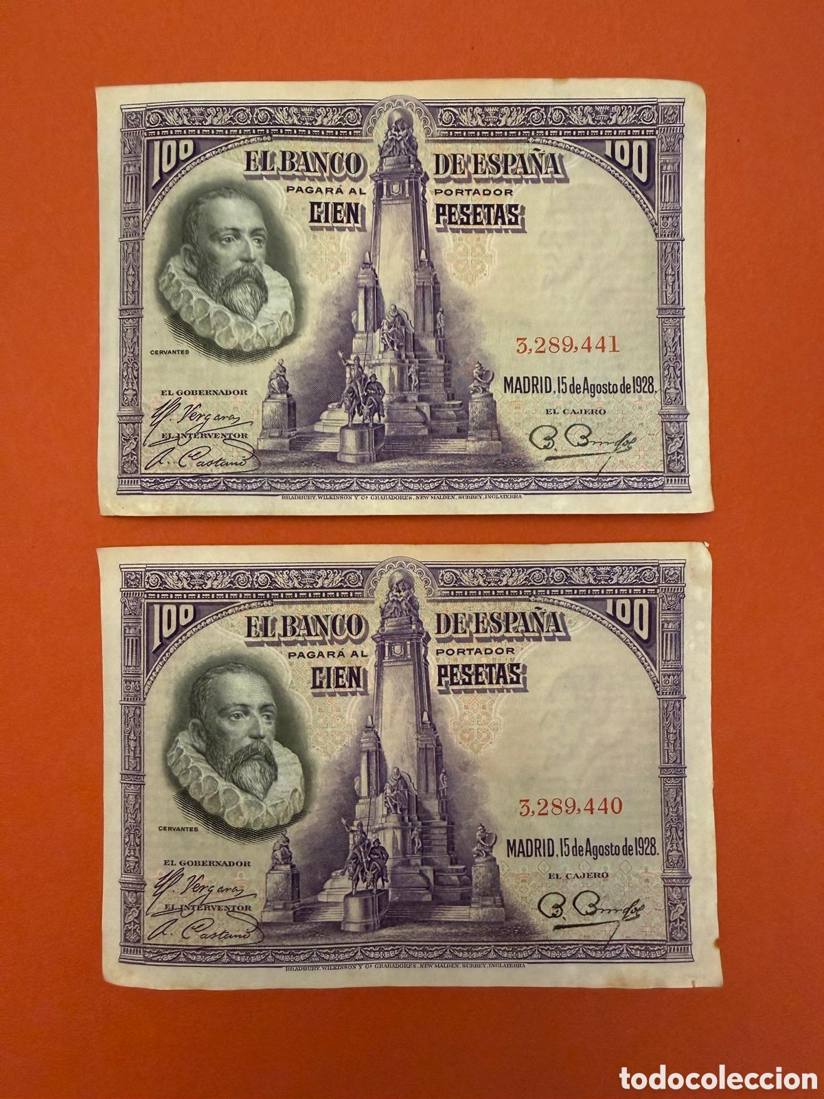 Billetes espa&ntilde;oles: Pareja de Billetes de 100 Ptas. 1928