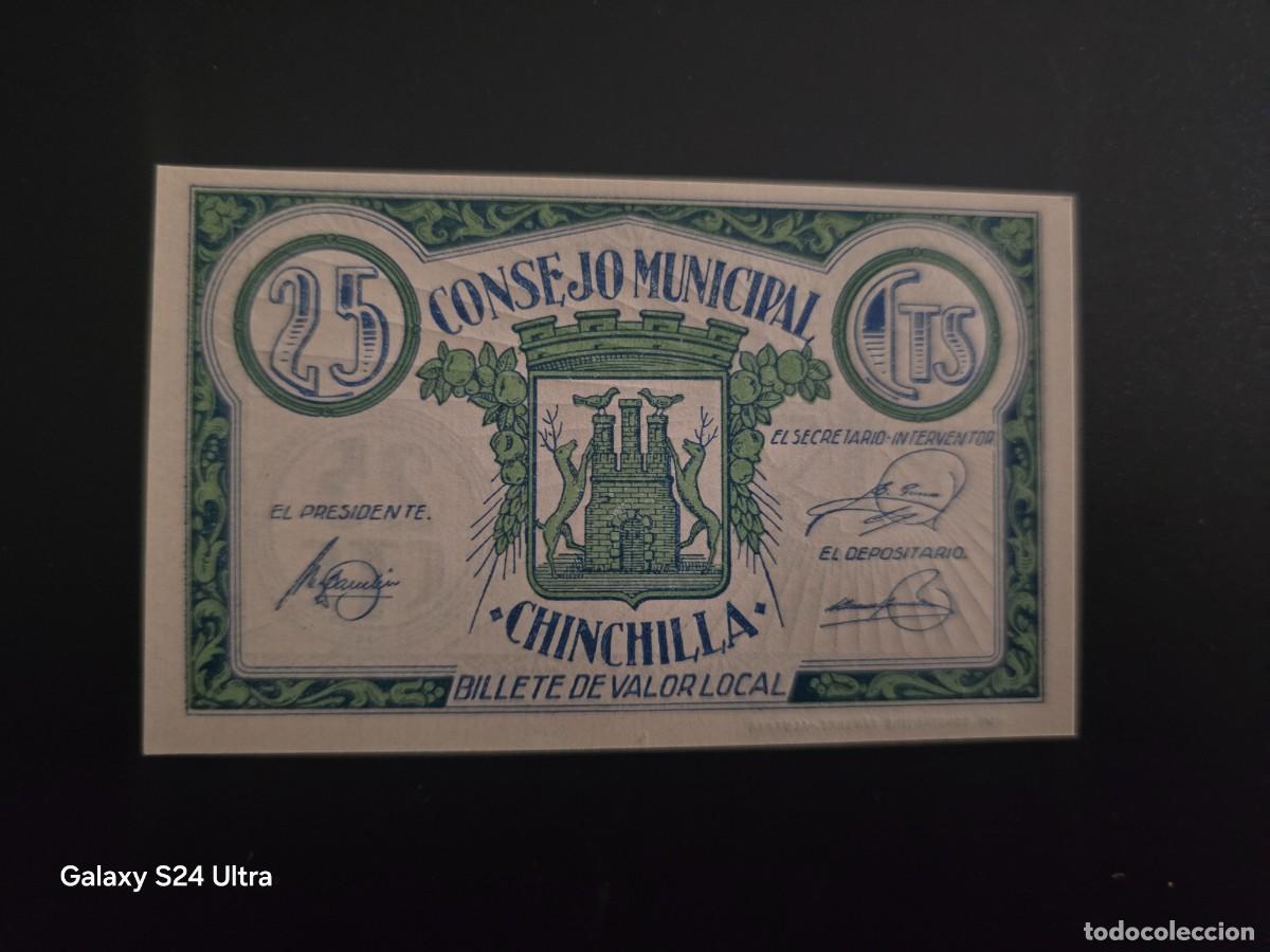 Billetes espa&ntilde;oles: 25 C&Eacute;NTIMOS. ....CONSEJO MUNICIPAL DE CHINCHILLA... ..SIN CIRCULAR.... ES EL DE LAS FOTOS