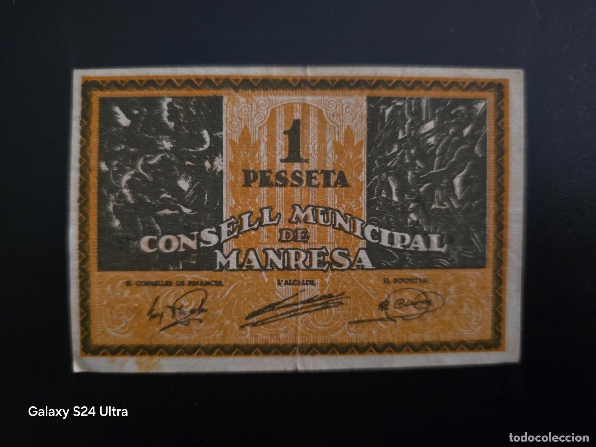 Billetes espa&ntilde;oles: 1 PESETA DE 1937 ....CONSEJO MUNICIPAL DE MANRESA.....MUY BONITO.... ES EL DE LAS FOTOS