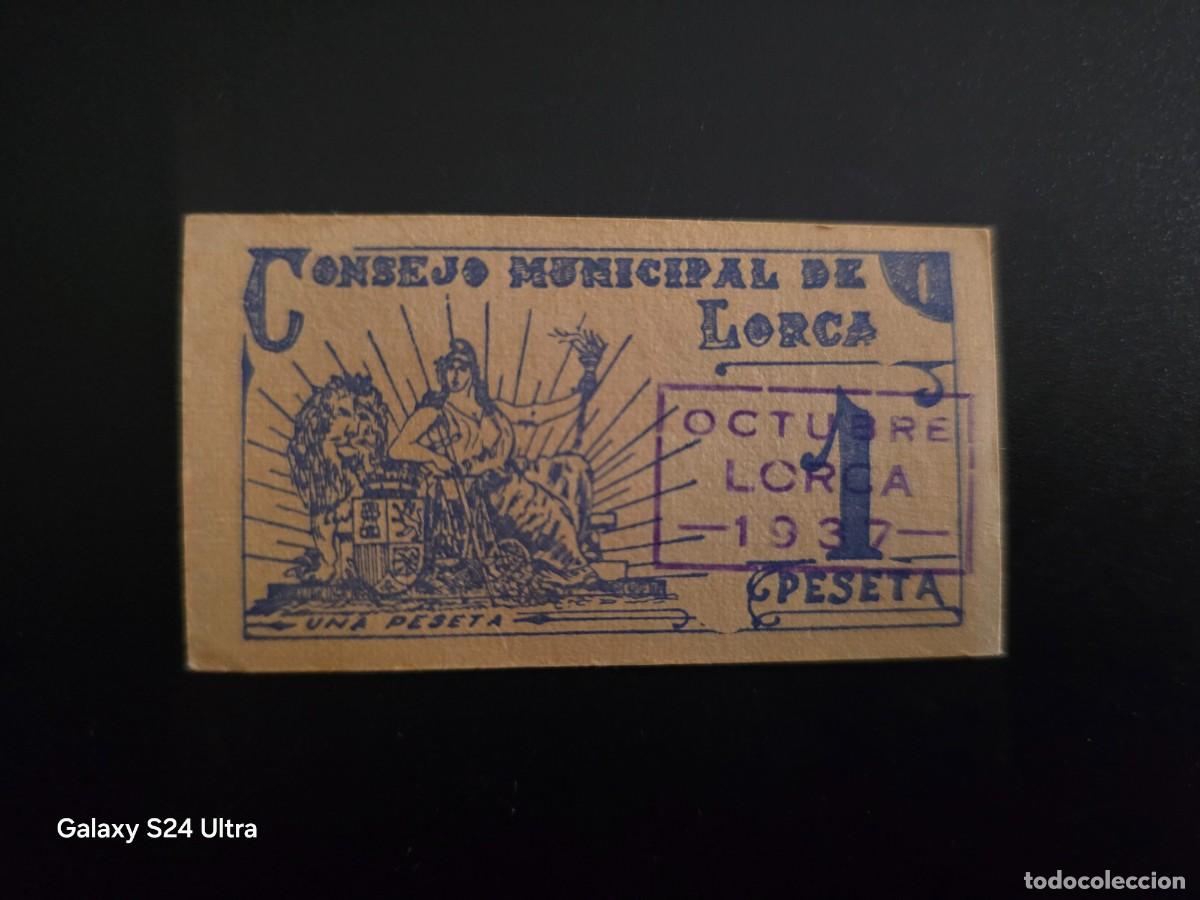 Billetes espa&ntilde;oles: 1 PESETA DE 1937 ....CONSEJO MUNICIPAL DE LORCA.....PRECIOSO.... ES EL DE LAS FOTOS
