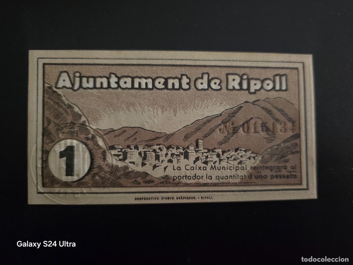 Billetes espa&ntilde;oles: 1 PESETA DE 1937 ....AJUNTAMENT DE RIPOLL.....SIN CIRCULAR.... ES EL DE LAS FOTOS