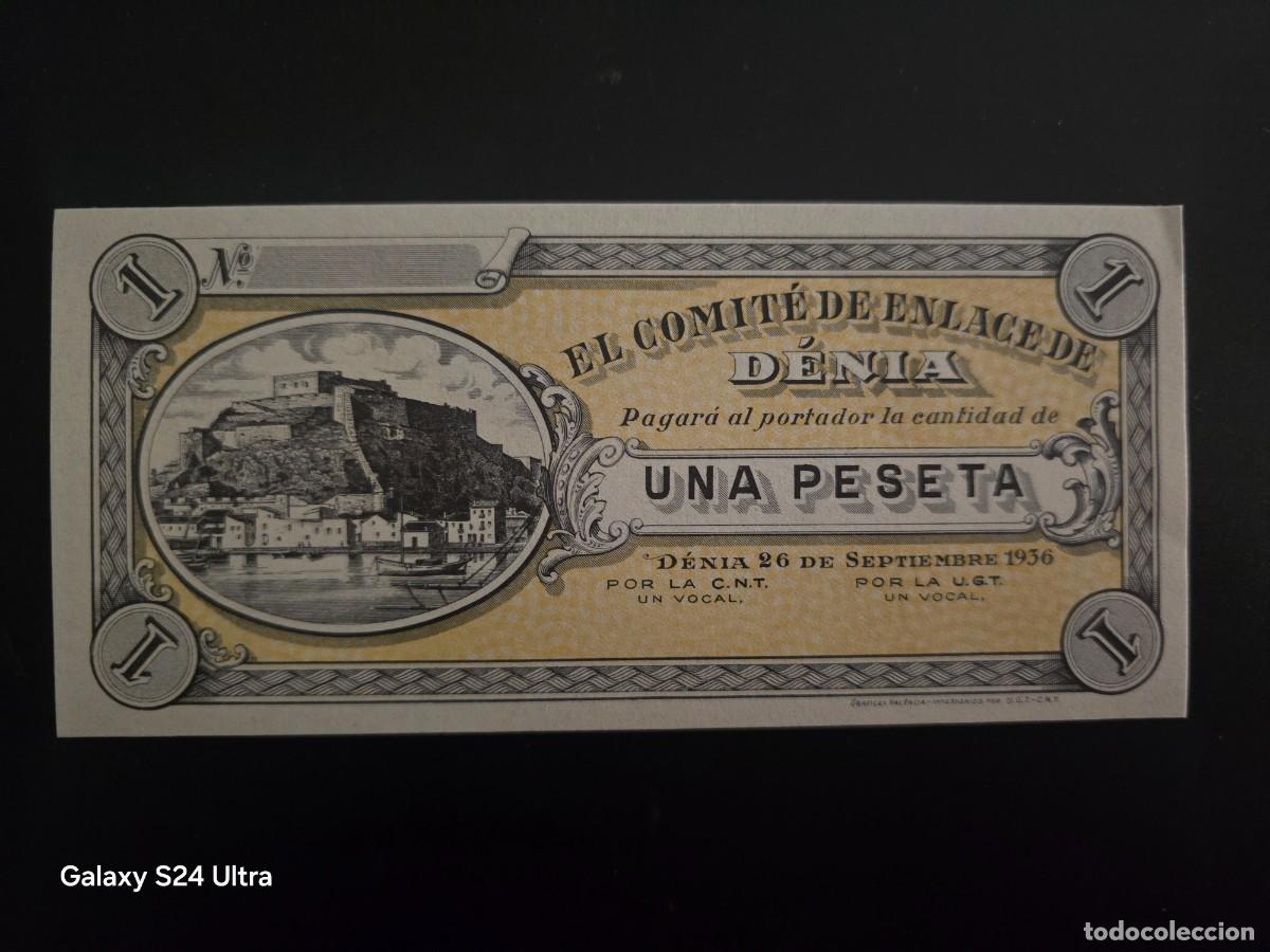 Billetes espa&ntilde;oles: 1 PESETA DE 1936....COMITE DE ENLACE DE DENIA.....SIN CIRCULAR.... ES EL DE LAS FOTOS