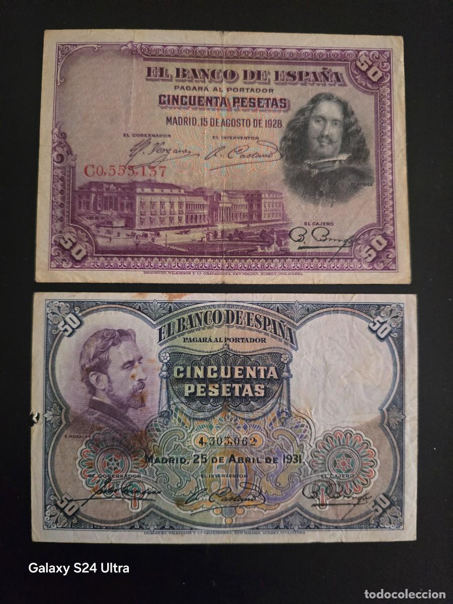 Billetes espa&ntilde;oles: LOTE DE 2 BILLETES DE 50 PTS DE 1928 Y 1931.....DISTINTAS CONSERVACIONES.... ES EL DE LAS FOTOS
