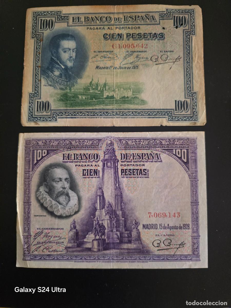 Billetes espa&ntilde;oles: LOTE DE 2 BILLETES DE 100 PTS DE 1925 Y 1928.....DISTINTAS CONSERVACIONES.... ES EL DE LAS FOTOS
