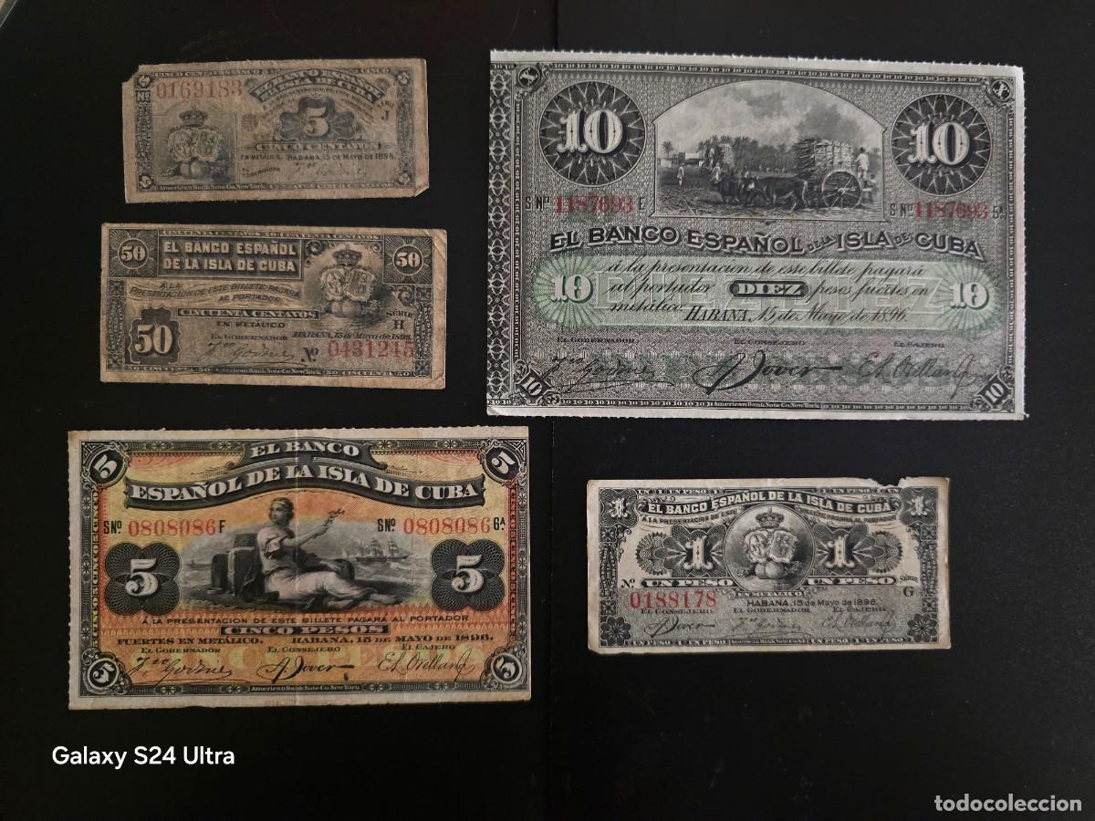 Billetes espa&ntilde;oles: LOTE DE 5 BILLETES DE 1896.....BANCO DE ESPA&Ntilde;A EN CUBA....DISTINTAS CONSERVAC.... ES EL DE LAS FOTOS