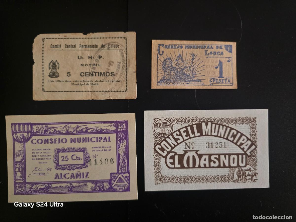 Billetes espa&ntilde;oles: LOTE DE 4 BILLETES DE 1937....GUERRA CIVIL....DISTINTAS CONSERVACIONES...... ES EL DE LAS FOTOS