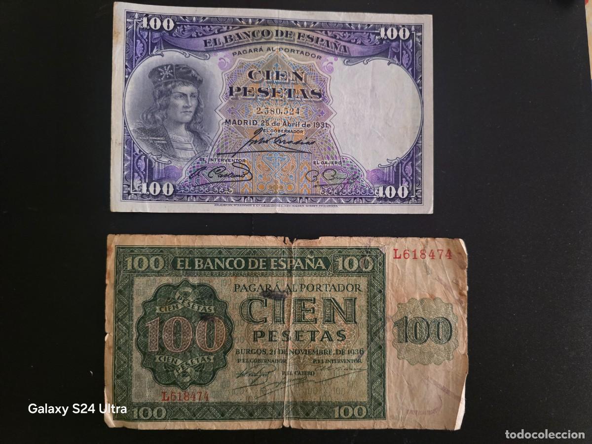 Billetes espa&ntilde;oles: LOTE DE 2 BILLETES DE 100 PTAS DE 1928 Y 1936....DISTINTAS CONSERVACIONES...... ES EL DE LAS FOTOS