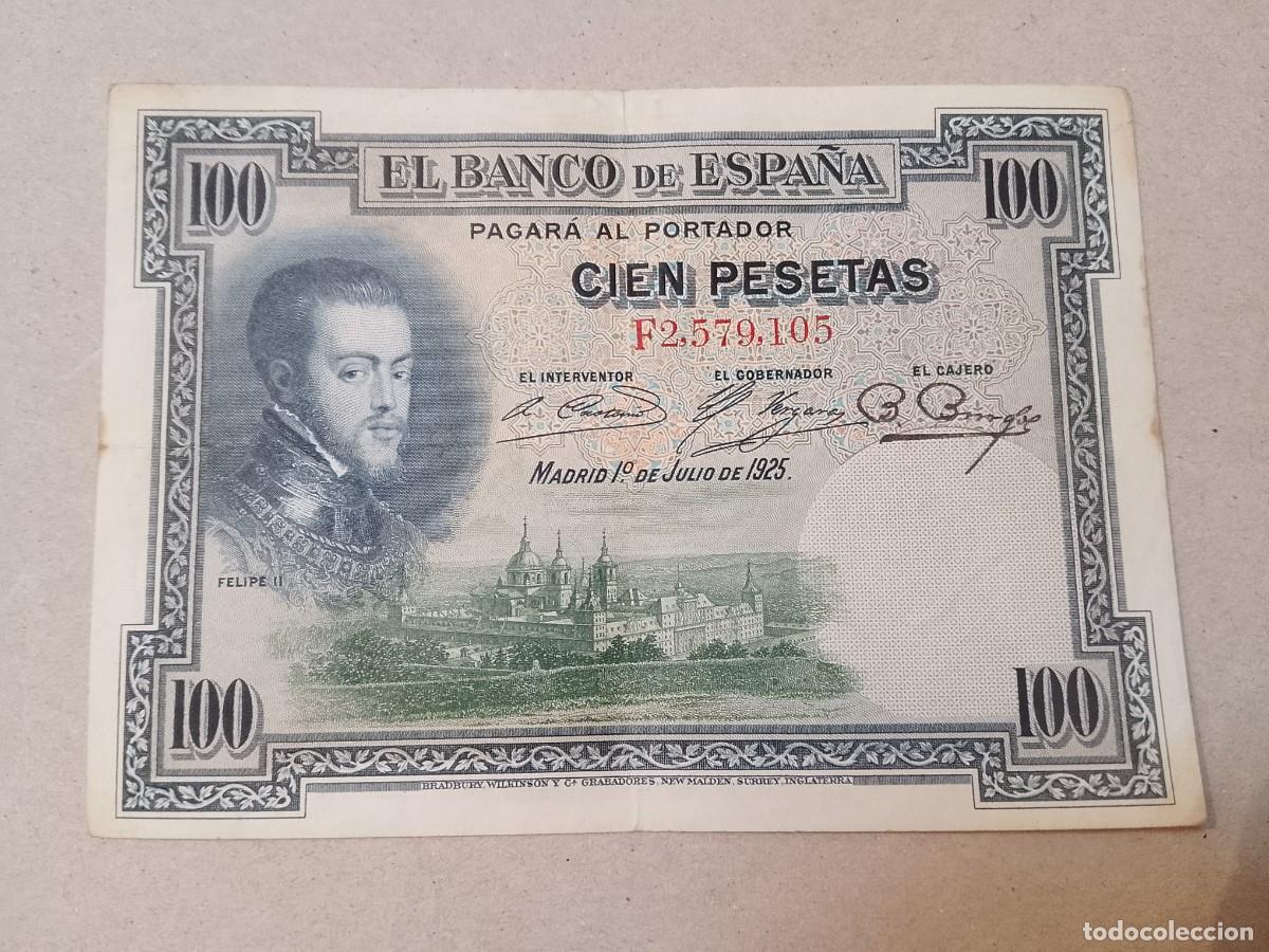 Billetes espa&ntilde;oles: 100 peseta 1925 Felipe II