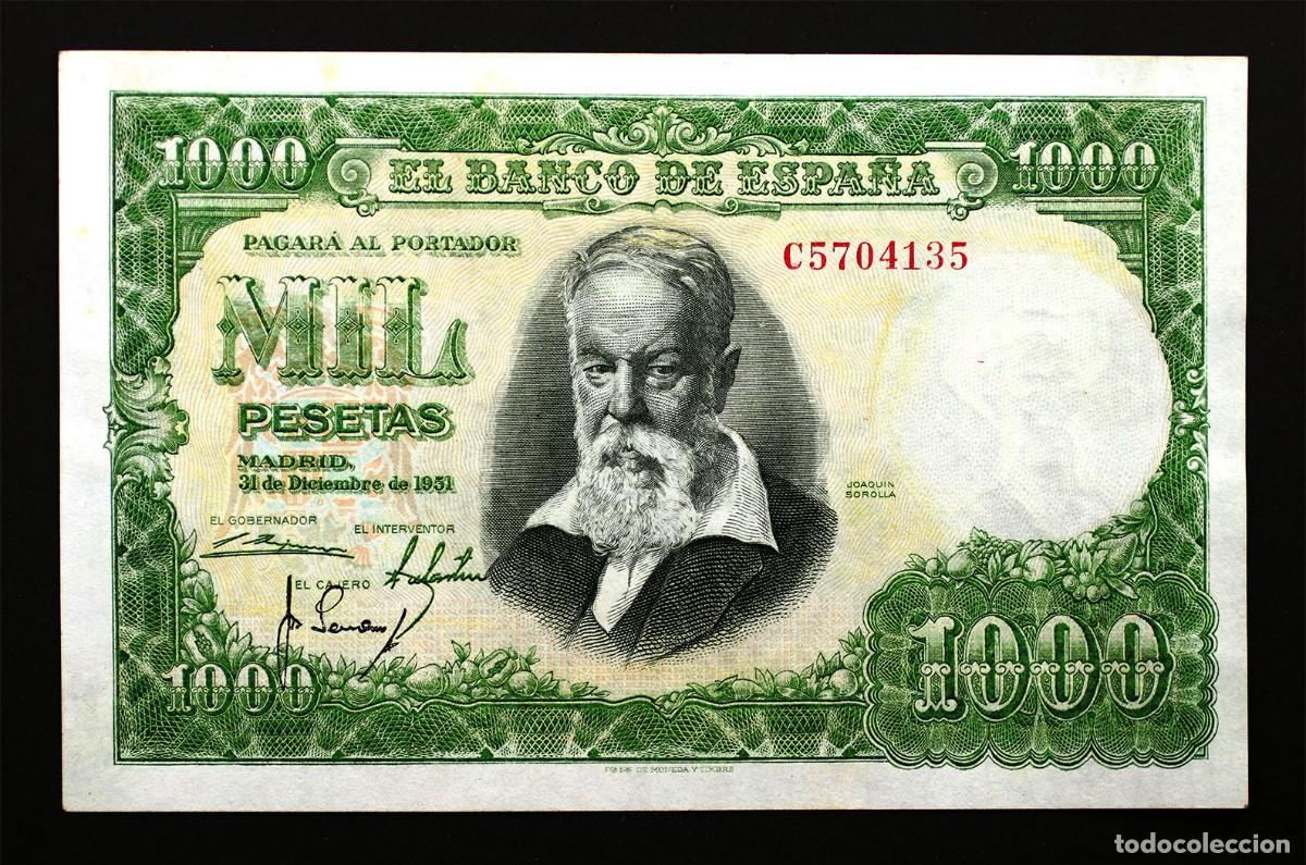 Billetes espa&ntilde;oles: Spain-Joaqu&iacute;n Sorolla. 1000 pesetas 1951. Madrid. Serie C. EBC+/XF+. Escaso