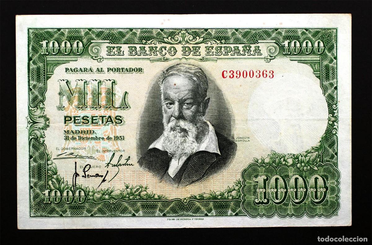 Billetes espa&ntilde;oles: Spain-Joaqu&iacute;n Sorolla. 1000 pesetas 1951. Madrid. Serie C. EBC-/XF-. Escaso