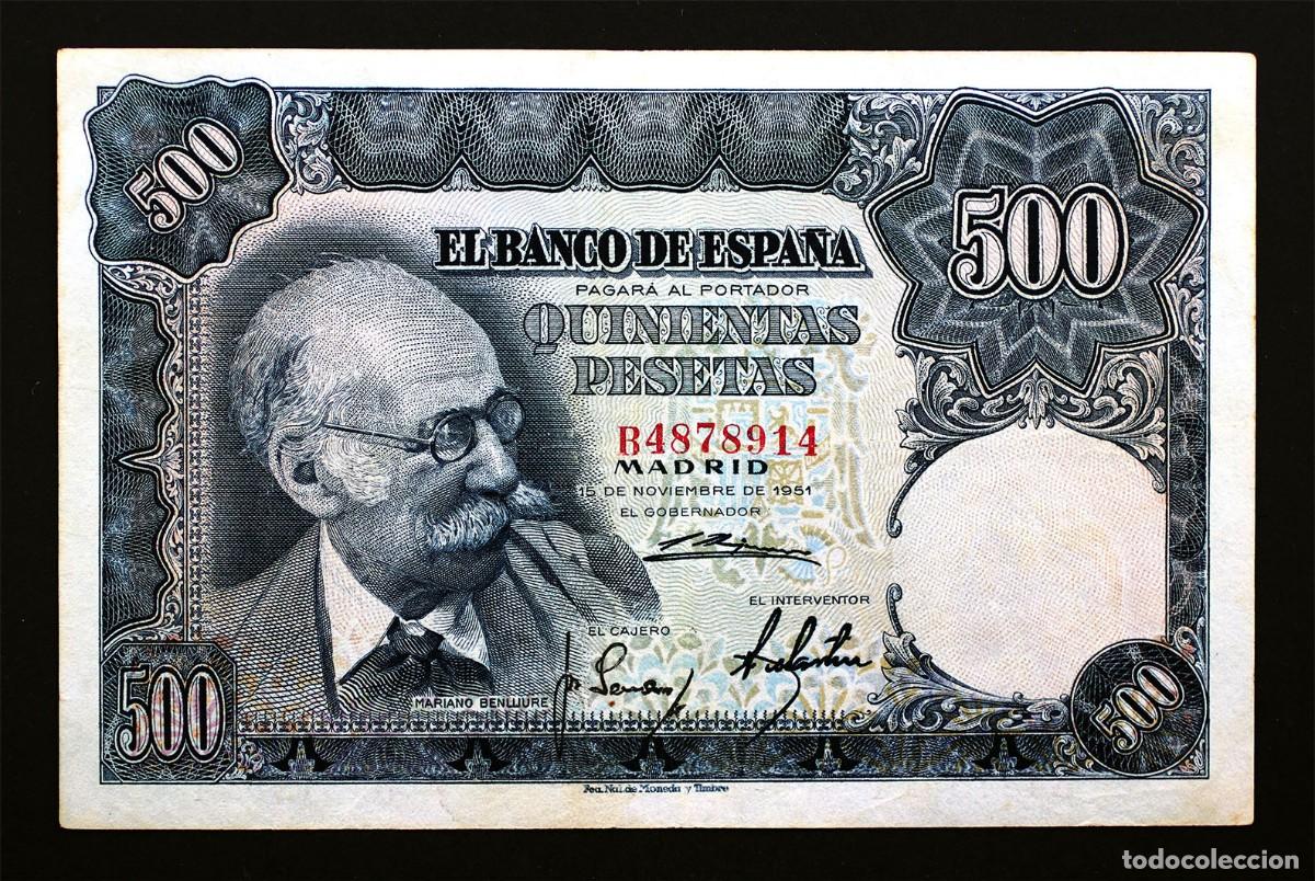 Billetes espa&ntilde;oles: SC-Spain-500 Pesetas &rdquo;Benlliure&rdquo;. 1951 Madrid. SERIE B. EBC/EBC-. Escaso