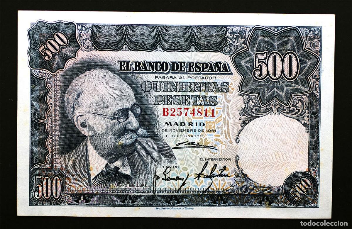 Billetes espa&ntilde;oles: SC-Spain-500 Pesetas &rdquo;Benlliure&rdquo;. 1951 Madrid. SERIE B. SC/UNC. Escaso