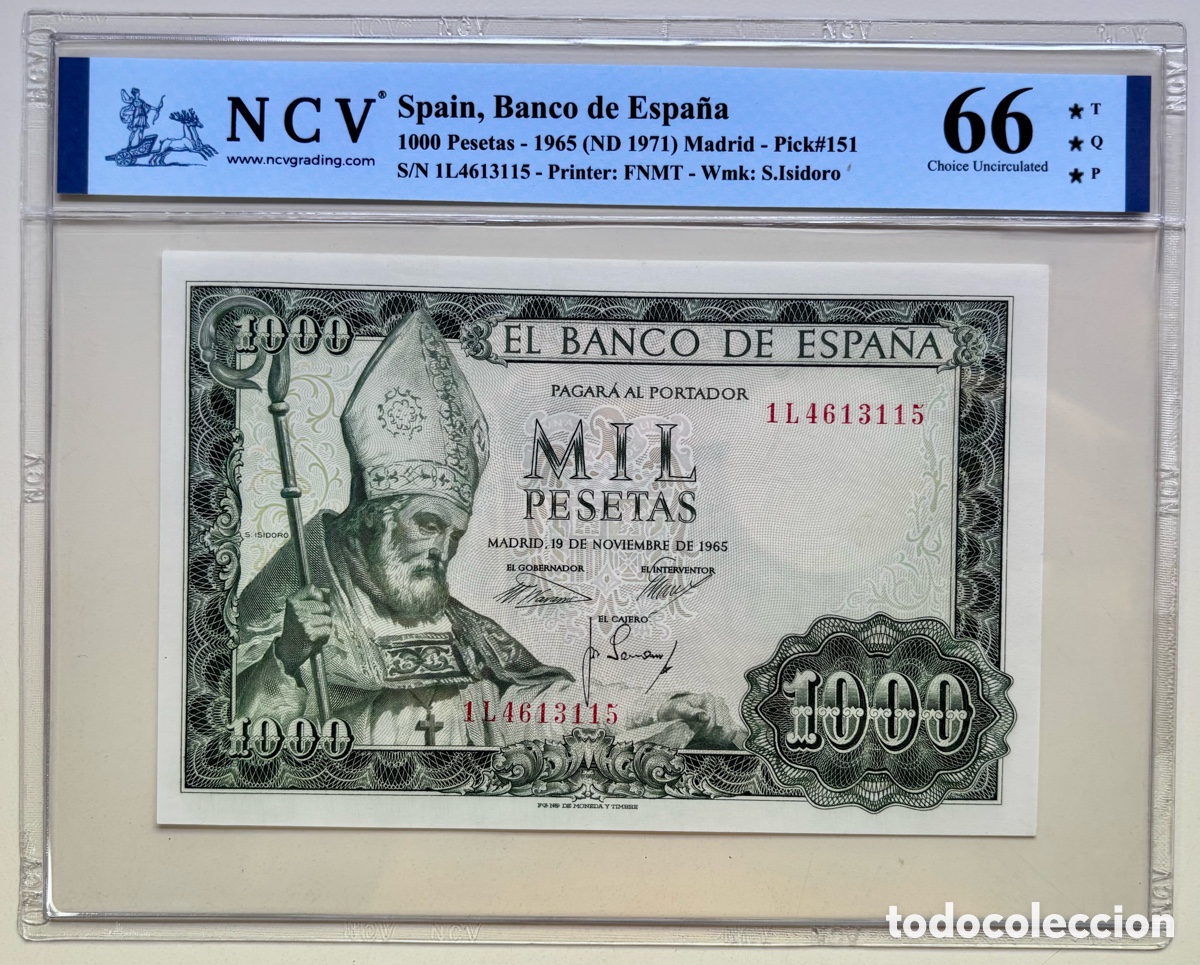 Billetes espa&ntilde;oles: Billete 1000 Pesetas 1965 S.Isidoro. Certificado NCV 66 TQP
