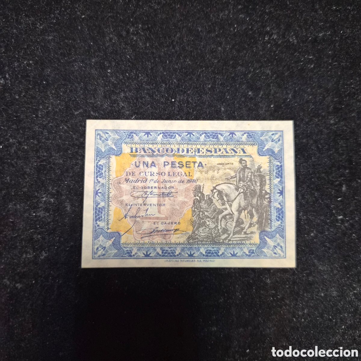 Billetes espa&ntilde;oles: Billete de 1 Peseta &ndash; Banco de Espa&ntilde;a &ndash; Hern&aacute;n Cort&eacute;s &ndash; 1 de Junio de 1940 &ndash; Nuevo