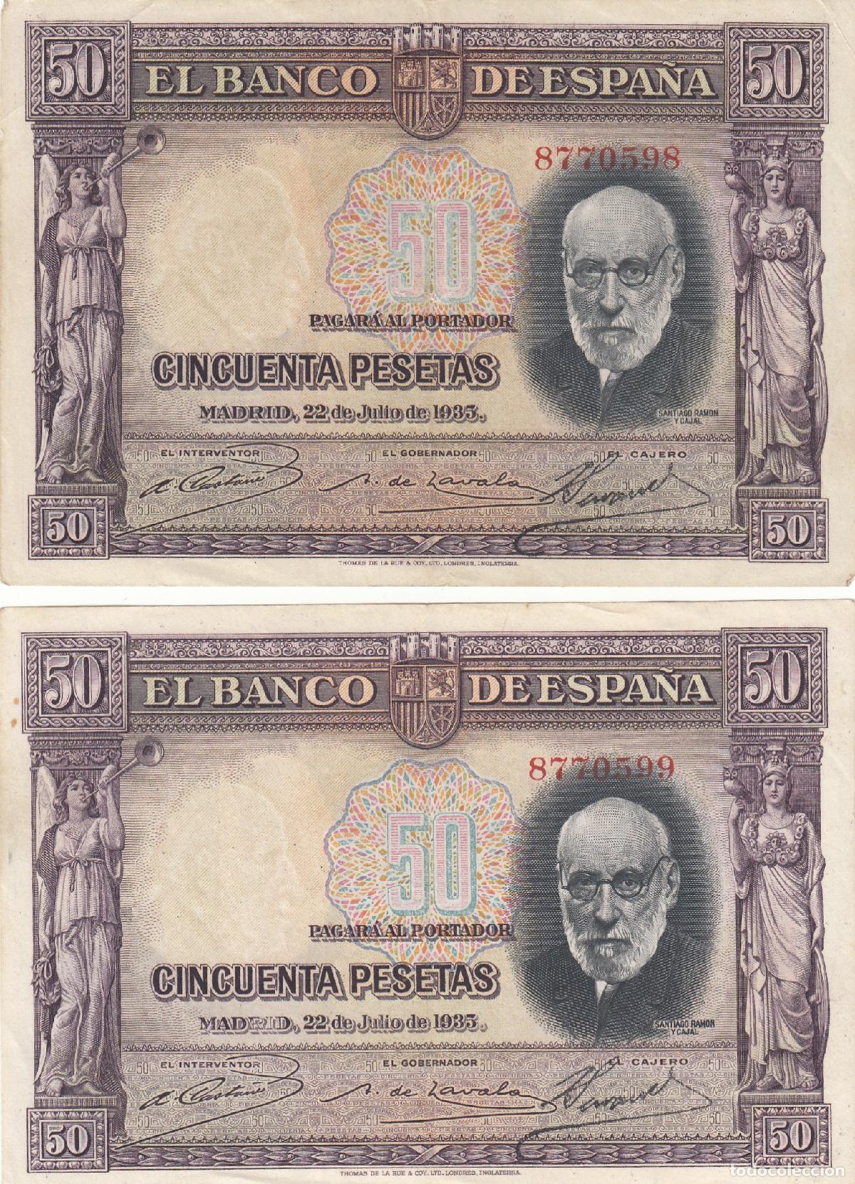 Billetes espa&ntilde;oles: CRBP0006 PAREJA CORRELATIVA BILLETES 50 PESETAS 1935 EBC
