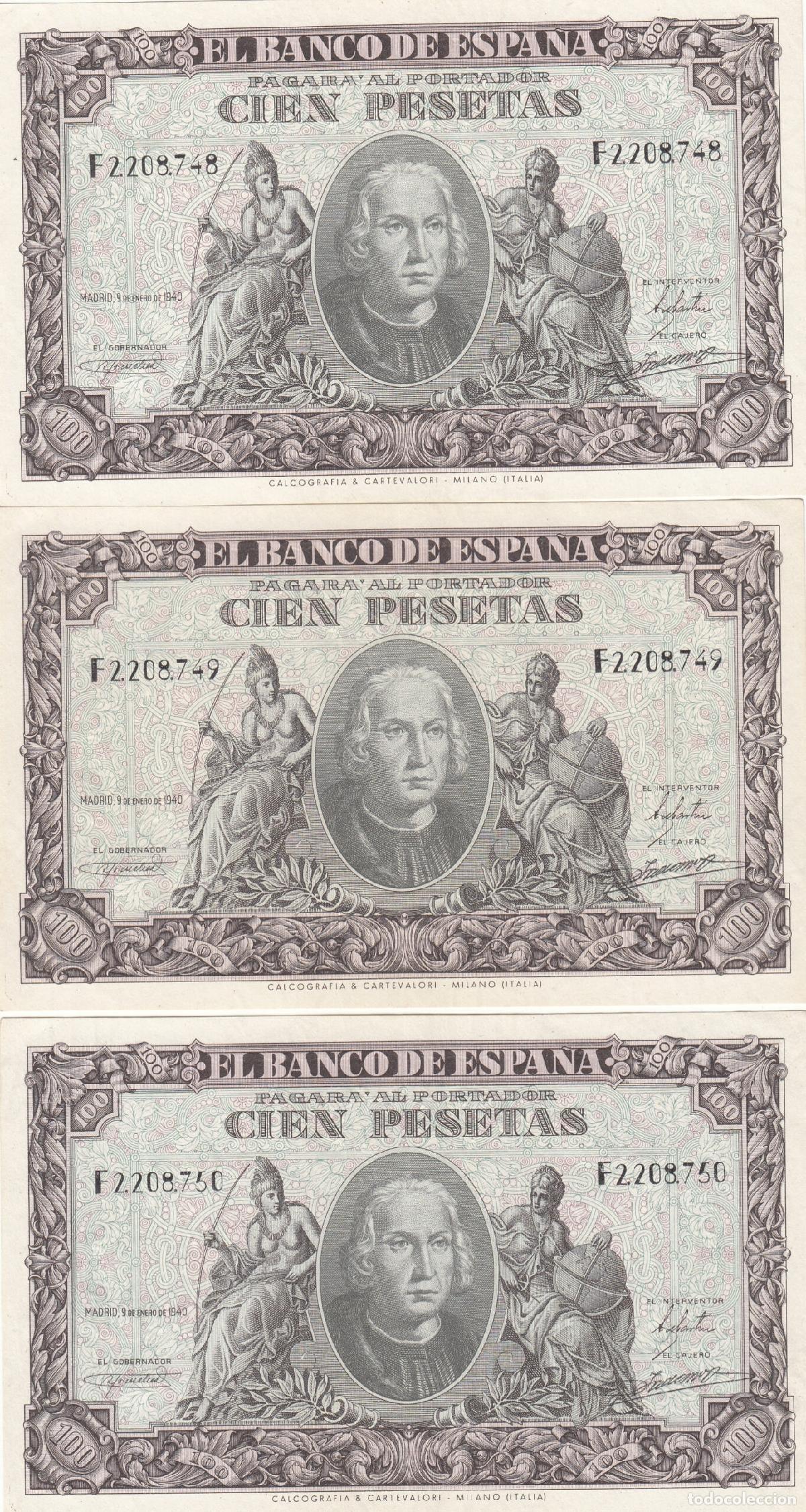 Billetes espa&ntilde;oles: CRBP0007 TRIO CORRELATIVO BILLETES 100 PESETAS 1940 EBC+
