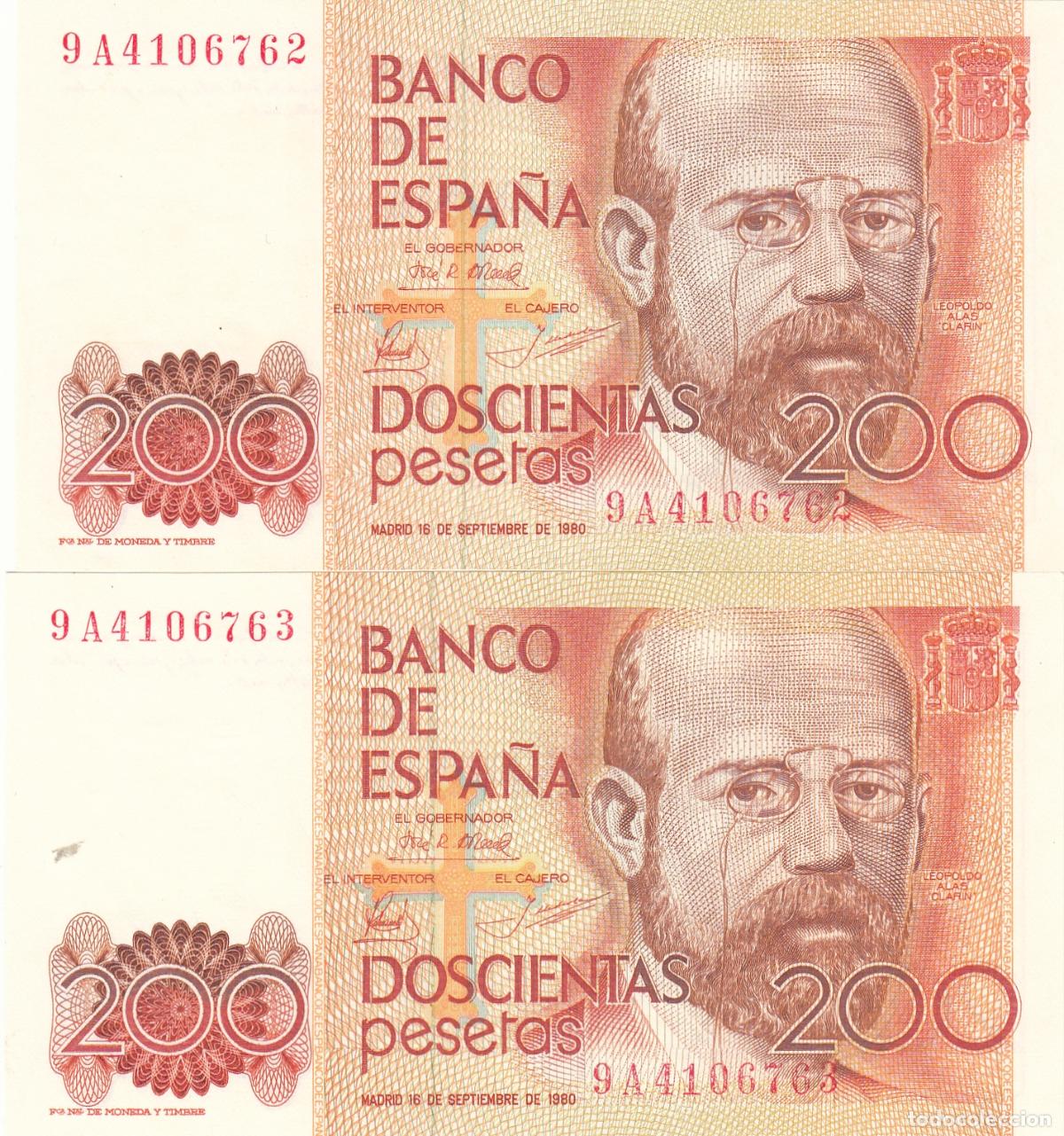 Billetes espa&ntilde;oles: CRBP0047 PAREJA BILLETE ESPA&Ntilde;A 200 PESETAS 1980 SERIE ESPECIAL 9A SIN CIRCULAR