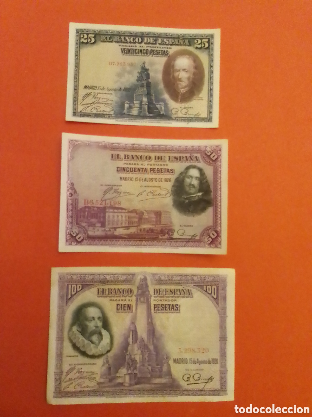 Billetes espa&ntilde;oles: Billetes de 25, 50 y 100 Ptas A&ntilde;o 1928