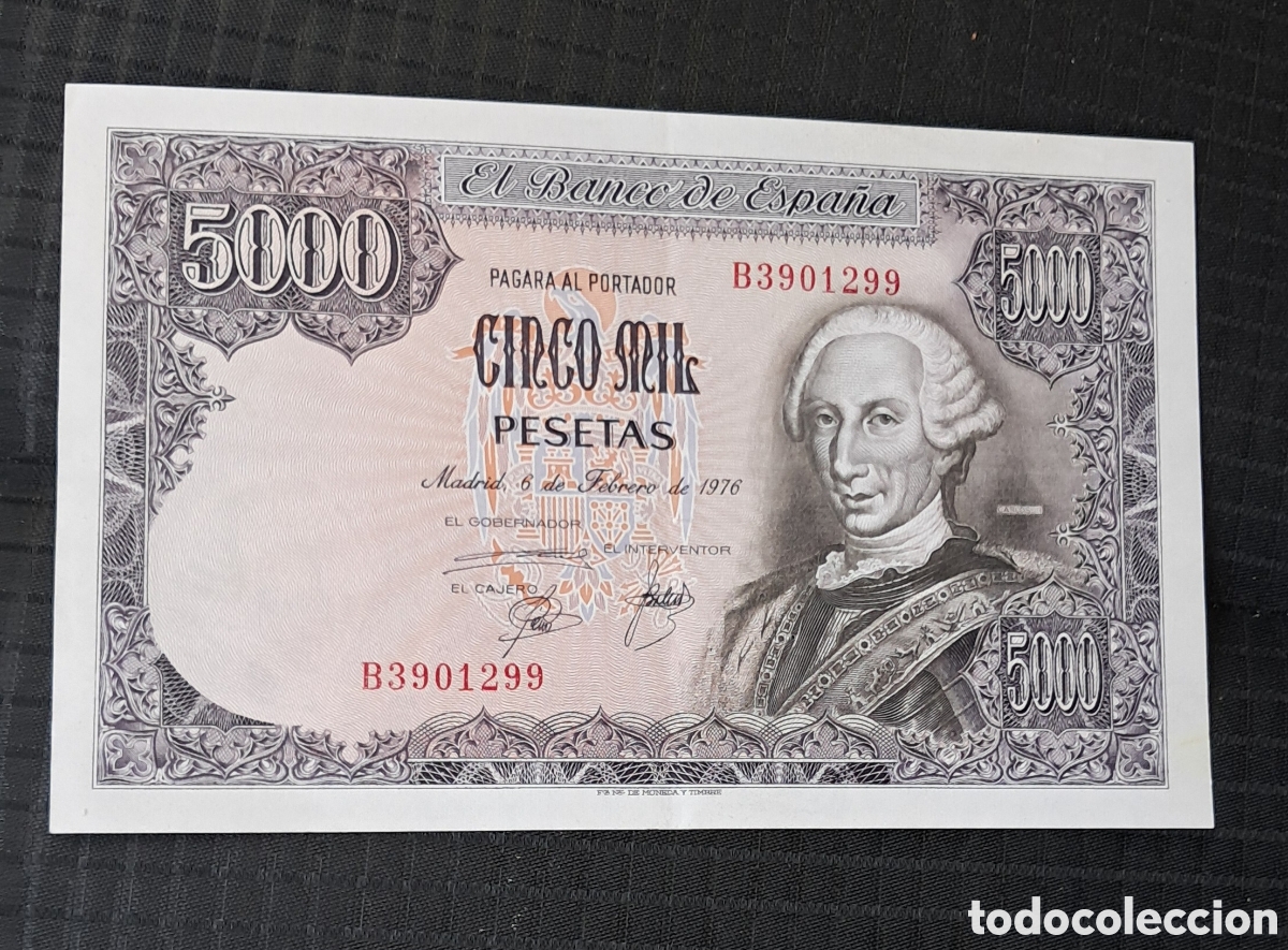 Billetes espa&ntilde;oles: Billete 5000 pesetas 1976 sin serie