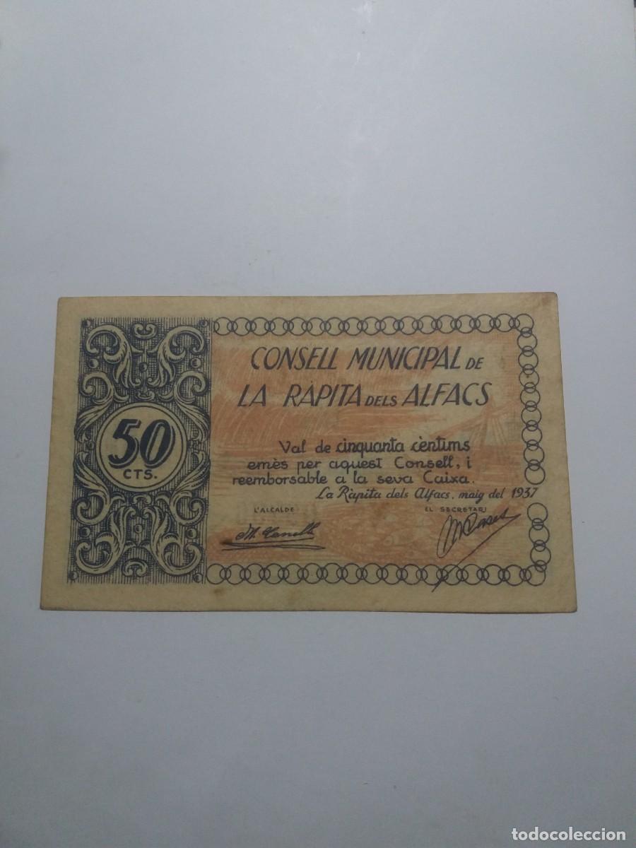 Billetes espa&ntilde;oles: Billete 50 C&egrave;ntims Consell Municipal LA RAPITA dels ALFACS Maig 1937