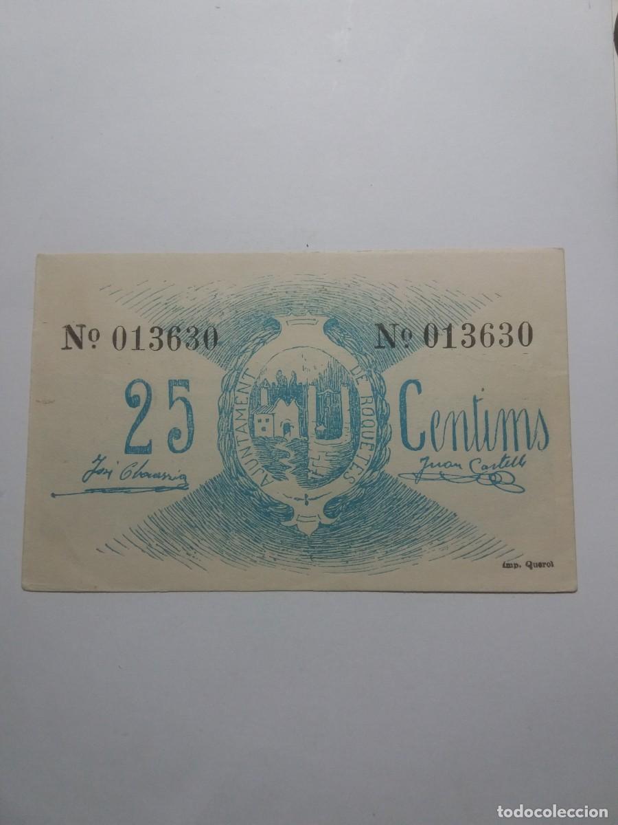 Billetes espa&ntilde;oles: Billete 25 C&egrave;ntims Ajuntament ROQUETES