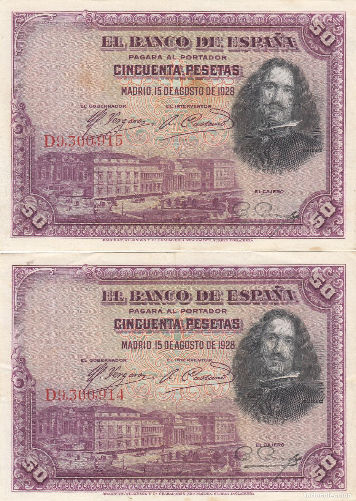 Billetes espa&ntilde;oles: CRBS0144 PAREJA CORRELATIVA BILLETES ESPA&Ntilde;A 50 PESETAS 1928 MBC+