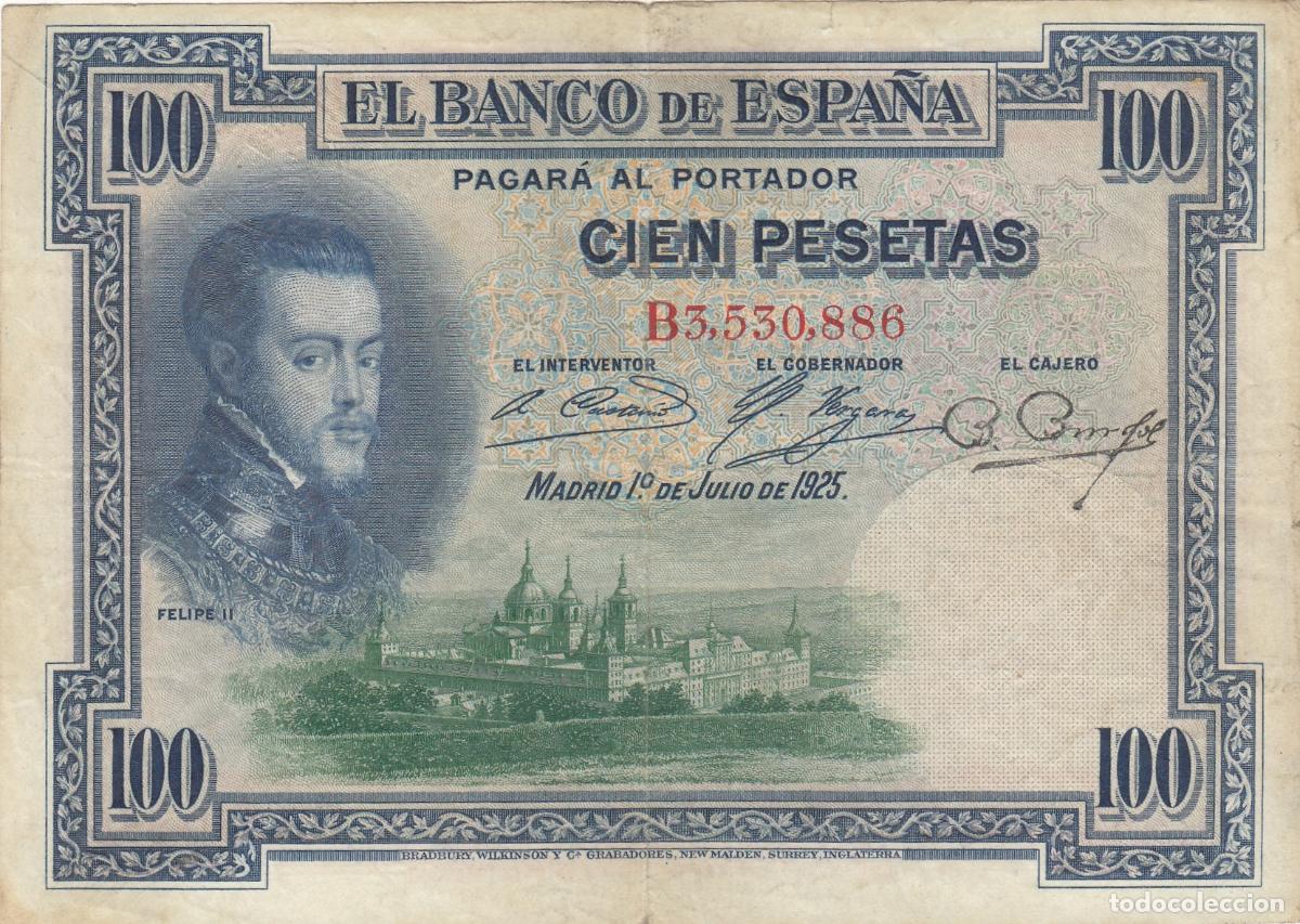 Billetes espa&ntilde;oles: CRBS0263 BILLETE ESPA&Ntilde;A 100 PESETAS 1925 SERIE B DOBLE RESELLO MBC+