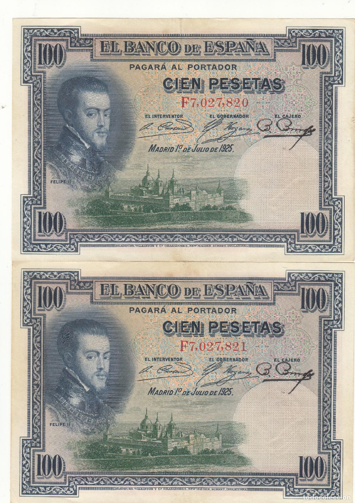 Billetes espa&ntilde;oles: CRBS0912 PAREJA CORRELATIVA BILLETES 100 PESETAS 1925 MBC