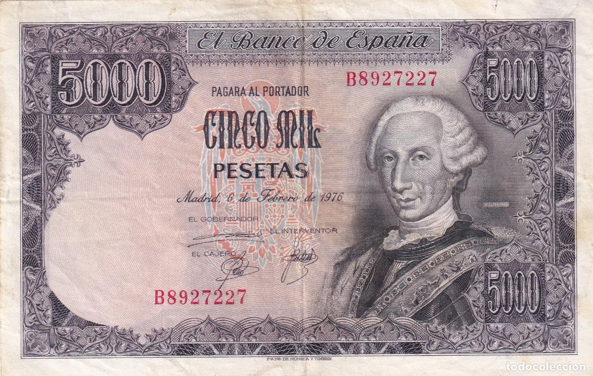 Billetes espa&ntilde;oles: CRBS1149 BILLETE ESPA&Ntilde;A 5000 PESETAS 1976 SERIE B USADO