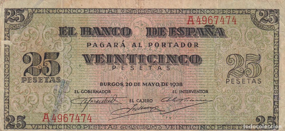 Billetes espa&ntilde;oles: CRBS1365 BILLETE ESPA&Ntilde;A 25 PESETAS 1938 SERIE A BC