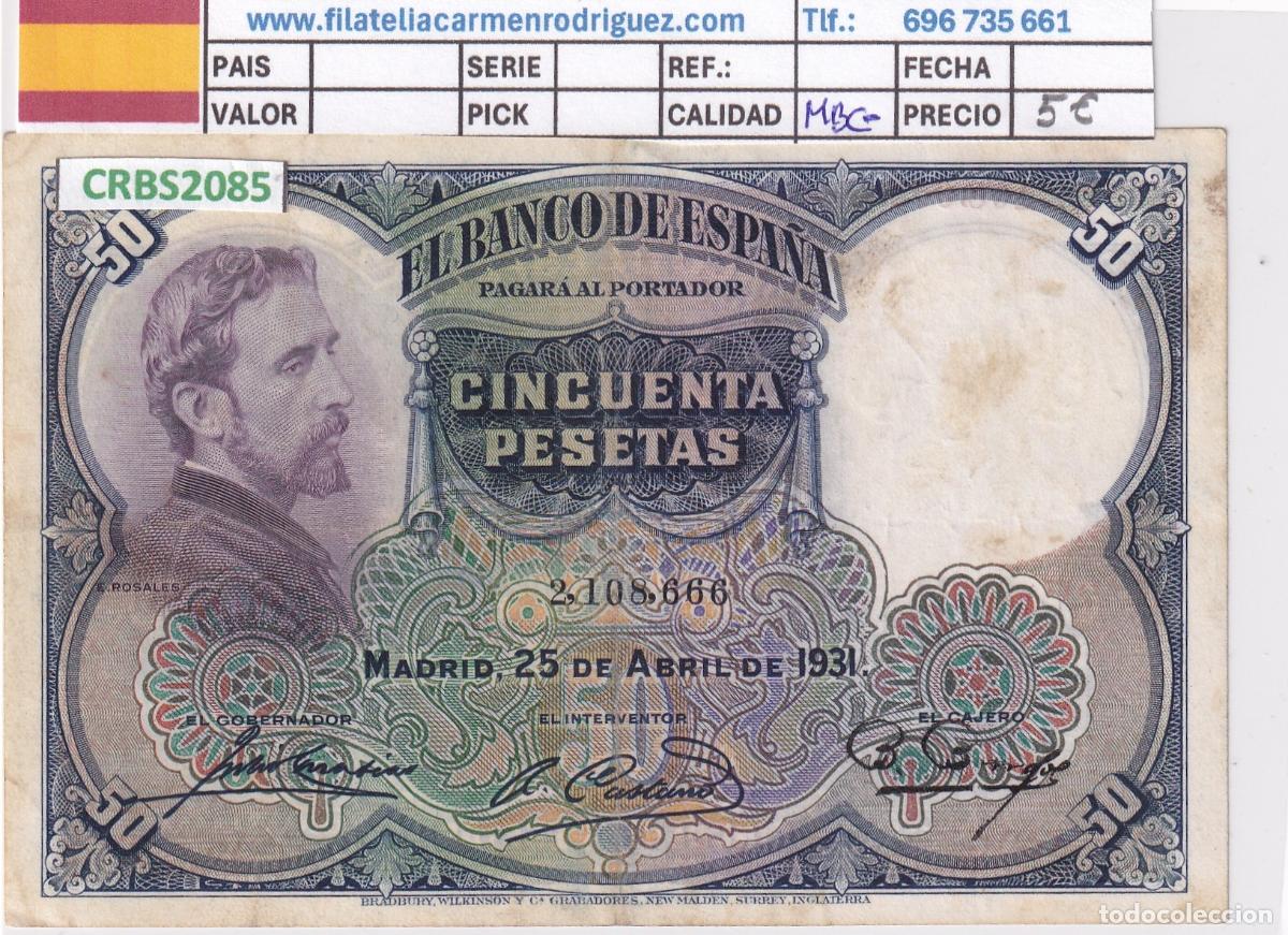 Billetes espa&ntilde;oles: CRBS2085 BILLETE ESPA&Ntilde;A 50 PESETAS 1931 MBC-