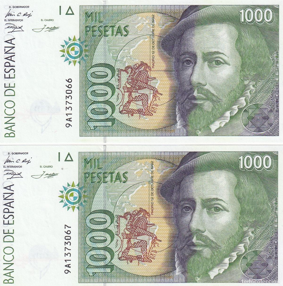 Billetes espa&ntilde;oles: CRBS2306 PAREJA CORRELATIVA BILLETES ESPA&Ntilde;A 1000 PESETAS 1992 SERIE 9A S/C