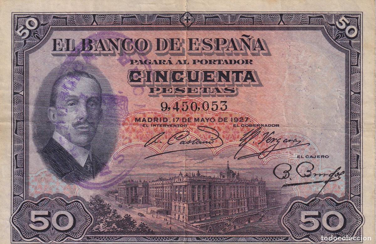 Billetes espa&ntilde;oles: CRBS2541 BILLETE ESPA&Ntilde;A 50 PESETAS 1927 SIN SERIE CON RESELLO BC