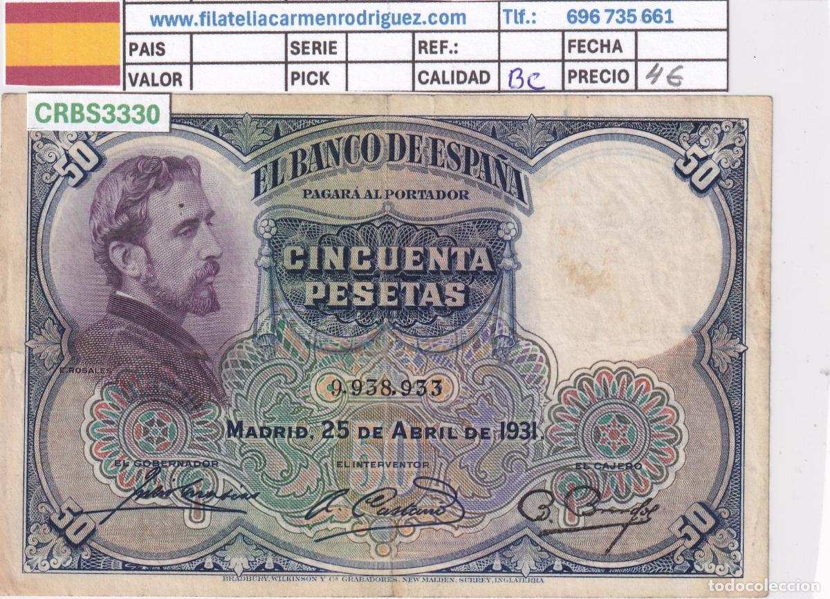 Billetes espa&ntilde;oles: CRBS3330 BILLETE ESPA&Ntilde;A 50 PESETAS 1931 BC