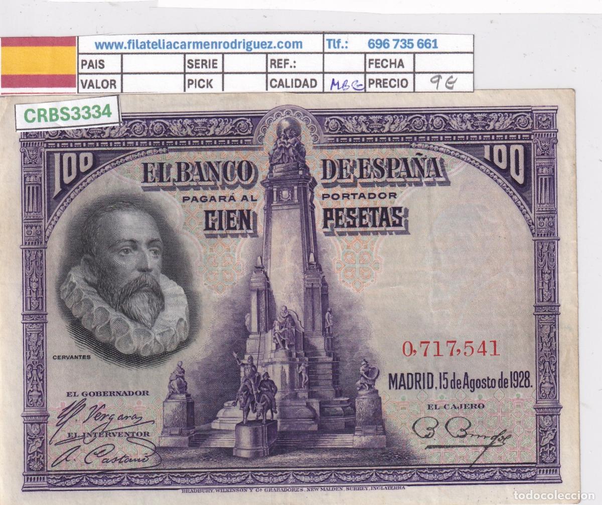 Billetes espa&ntilde;oles: CRBS3334 BILLETE ESPA&Ntilde;A 100 PESETAS 1928 MBC-
