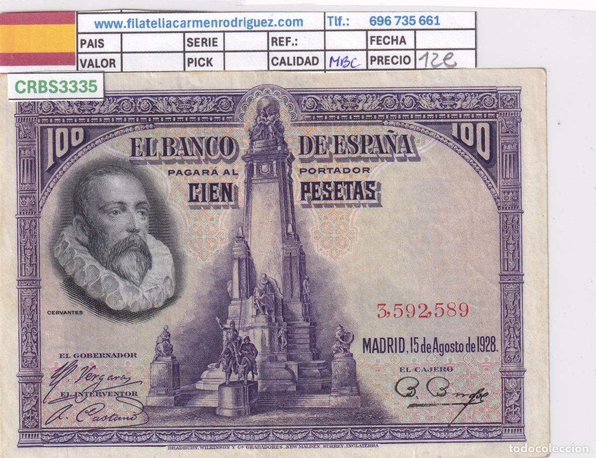 Billetes espa&ntilde;oles: CRBS3335 BILLETE ESPA&Ntilde;A 100 PESETAS 1928 MBC