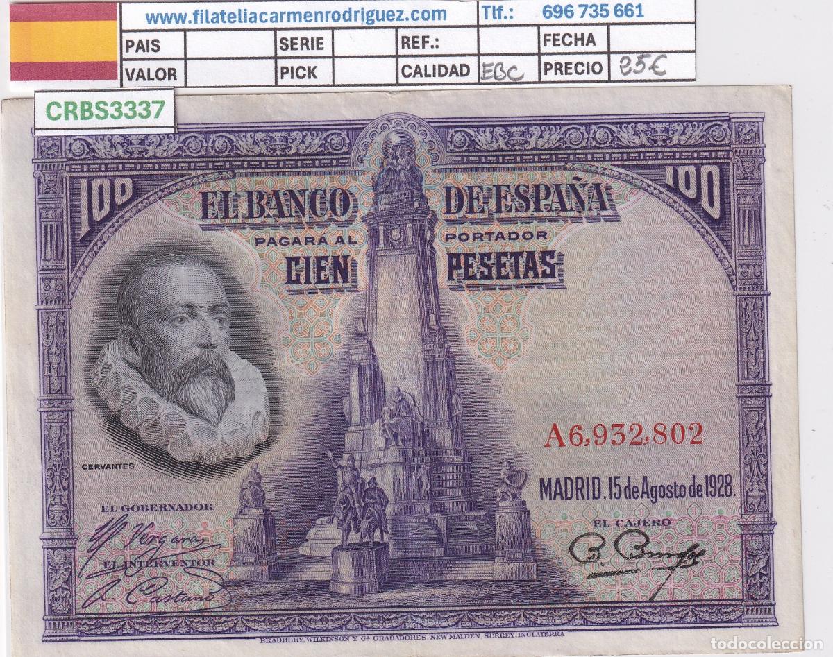 Billetes espa&ntilde;oles: CRBS3337 BILLETE ESPA&Ntilde;A 100 PESETAS 1928 EBC
