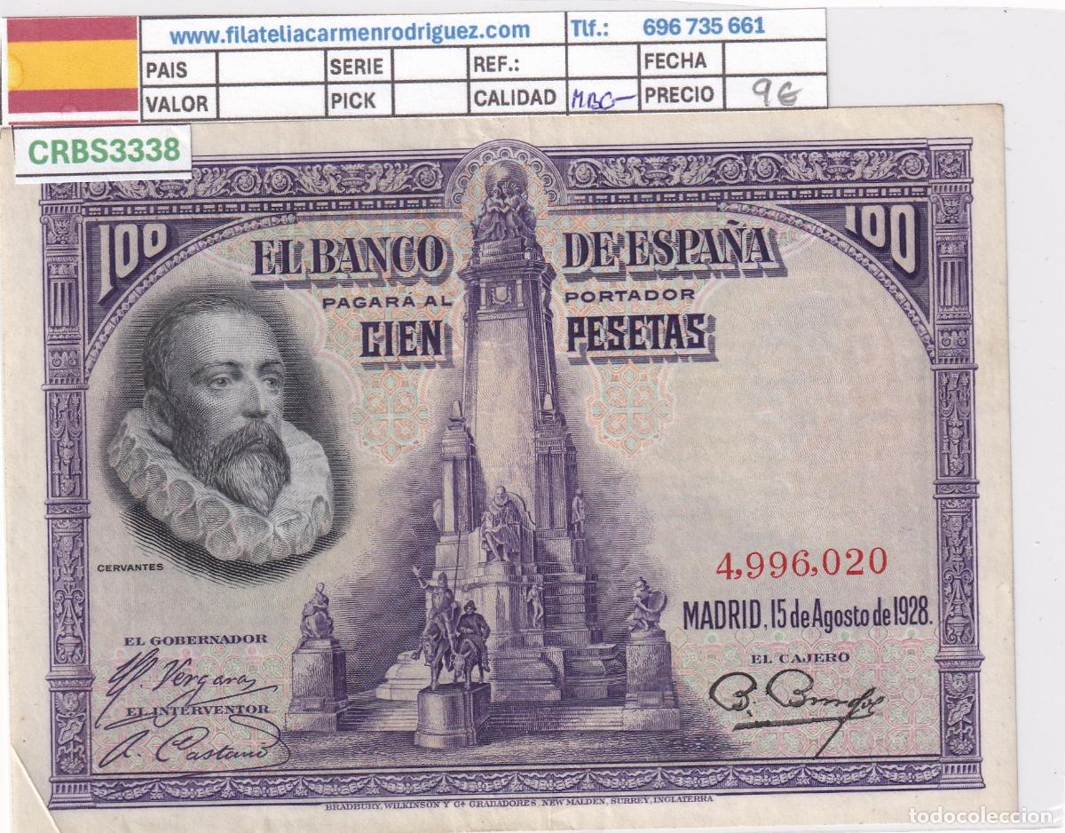 Billetes espa&ntilde;oles: CRBS3338 BILLETE ESPA&Ntilde;A 100 PESETAS 1928 MBC-