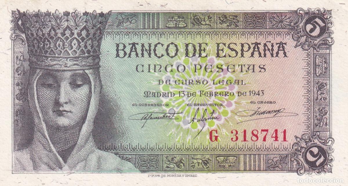 Billetes espa&ntilde;oles: CRBS3342 BILLETE ESPA&Ntilde;A 5 PESETAS 1943 SERIE G S/C-
