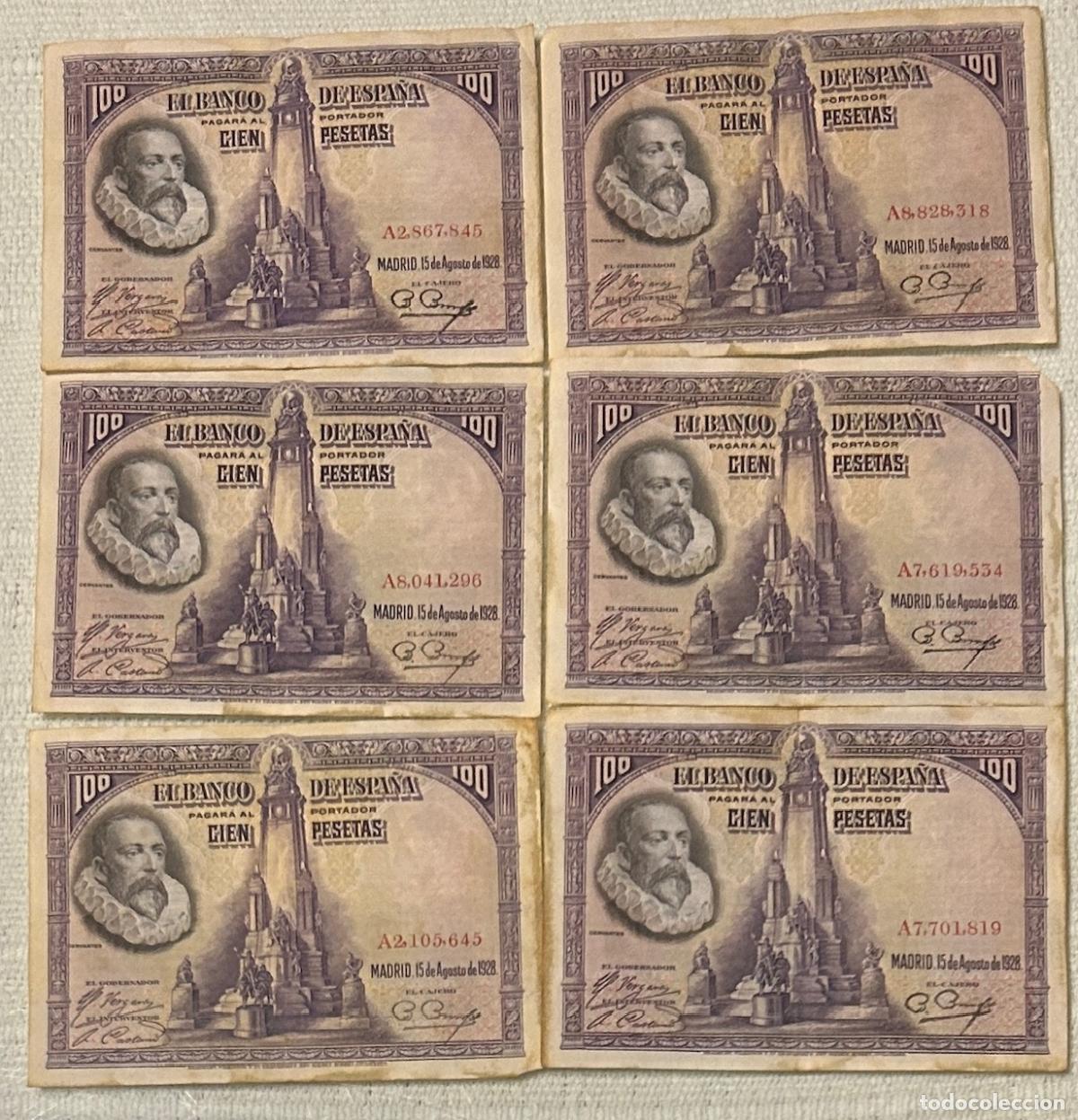 Billetes espa&ntilde;oles: CRBS3348 LOTE 6 BILLETES ESPA&Ntilde;A 100 PESETAS 1928 SERIE A BC