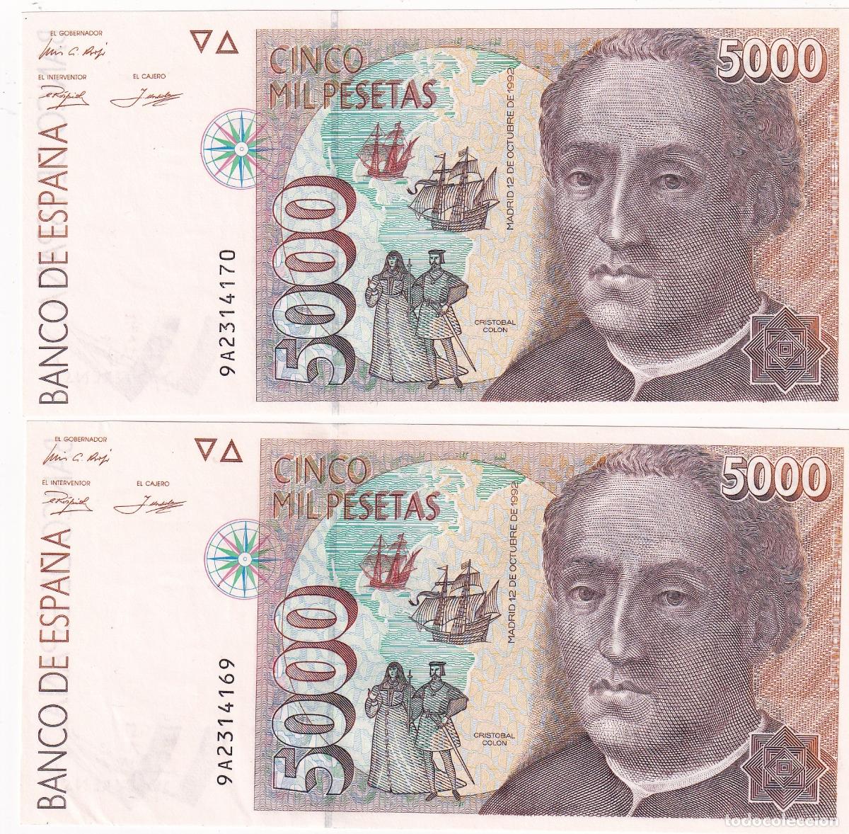 Billetes espa&ntilde;oles: CRBS3360 PAREJA CORRELATIVA BILLETES ESPA&Ntilde;A 5000 PESETAS 1992 SERIE ESPECIAL 9A SIN CIRCULAR