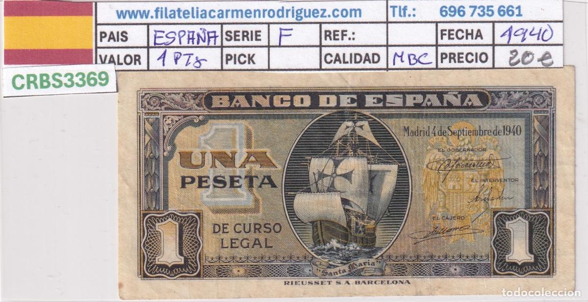 Billetes espa&ntilde;oles: CRBS3369 BILLETE ESPA&Ntilde;A 1 PESETA 1940 SERIE F MBC