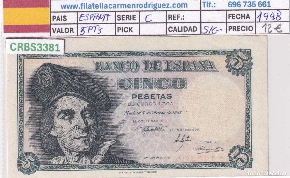 Billetes espa&ntilde;oles: CRBS3381 BILLETE ESPA&Ntilde;A 5 PESETAS 1948 SERIE C S/C-