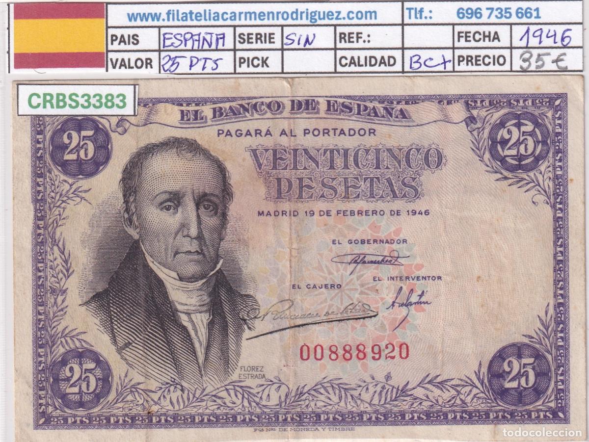 Billetes espa&ntilde;oles: CRBS3383 BILLETE ESPA&Ntilde;A 25 PESETAS 1946 SIN SERIE BC+