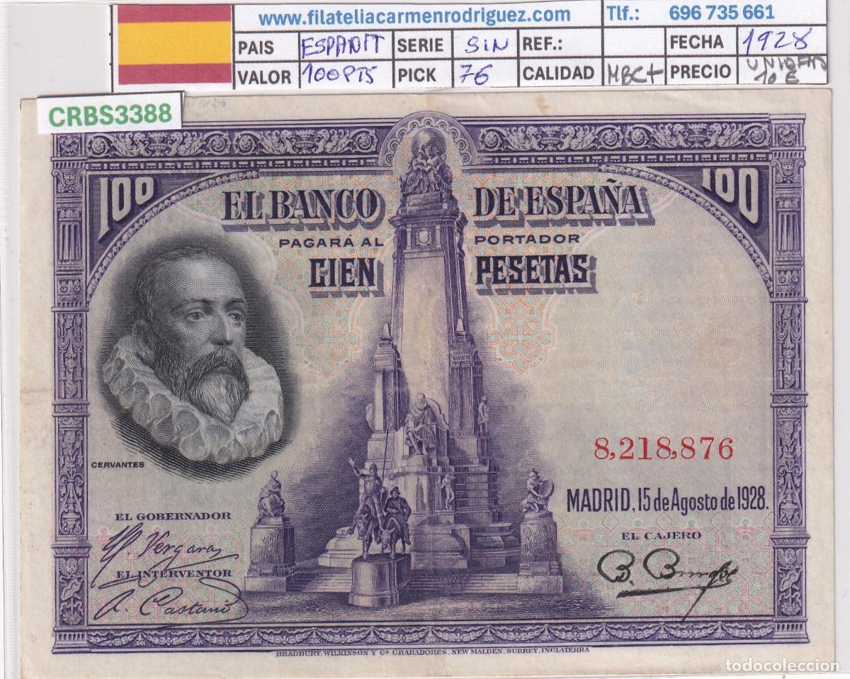 Billetes espa&ntilde;oles: CRBS3388 BILLETE ESPA&Ntilde;A 100 PESETAS 1928 SIN SERIE MBC+
